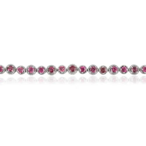 Natural Pink Tourmaline & Diamond 925 Sterling Silver Tennis Bracelet Fine Jewelry For Her