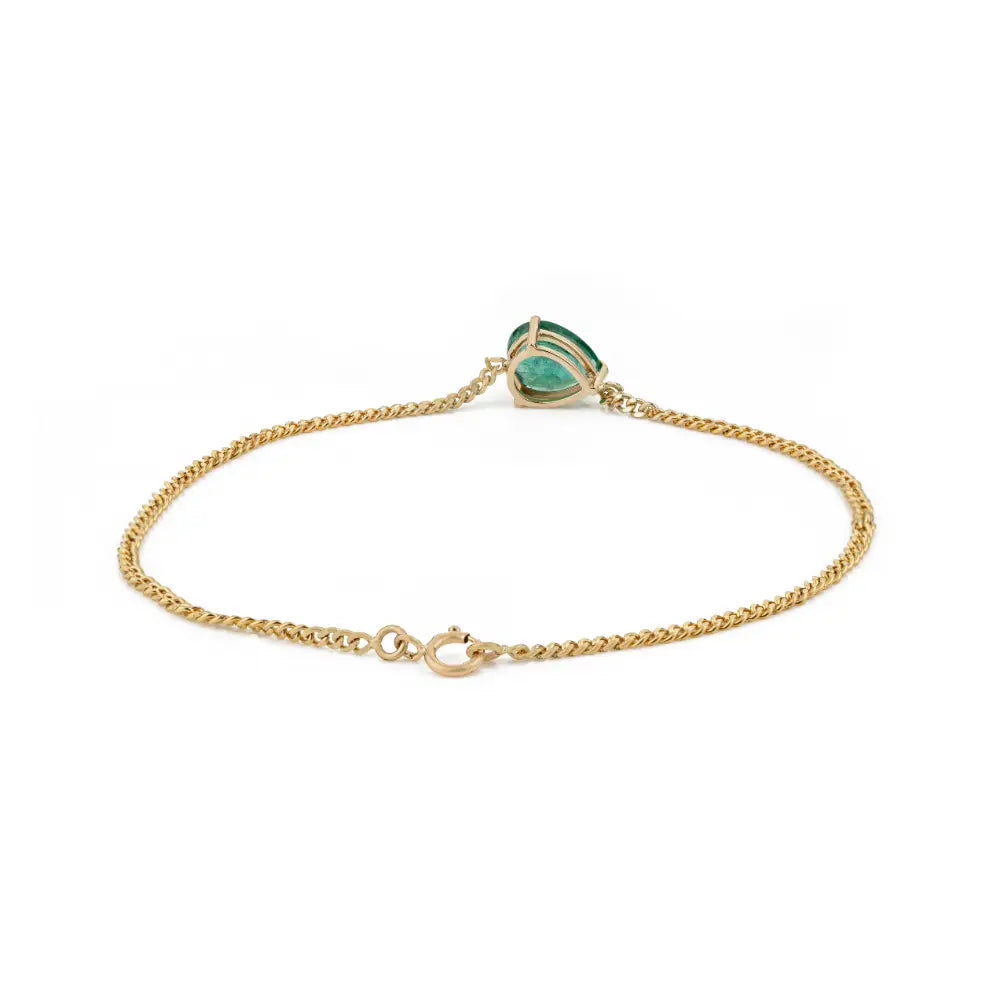 K14 Real Yellow Gold Prong Set Emerald Single Stone Cuban Link Chain Bracelet Stacked Jewelry