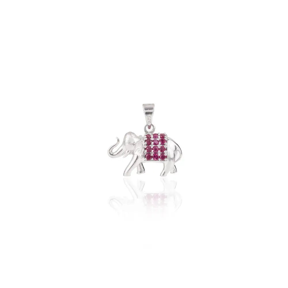 100% Real Round Cut Ruby July Birthstone Elephant Shape Pendant In 925 Sterling Silver For Valentine Day Gift