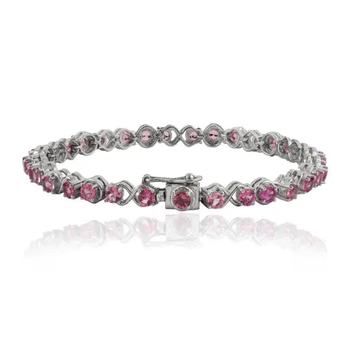 Beautiful Design 925 Sterling Silver Natural Pink Tourmaline Gemstone Tennis Bracelet