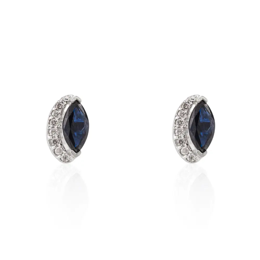 100% Real Sapphire & American Diamond Newly Latest Design Stud Earrings Everyday Jewelry