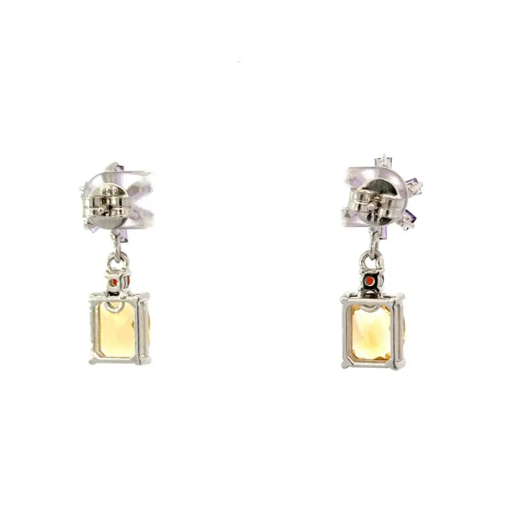 Genuine Multi Gemstone Flower Dangle Drop Earrings In 925 Sterling Silver Rhodium Plated Jewelry