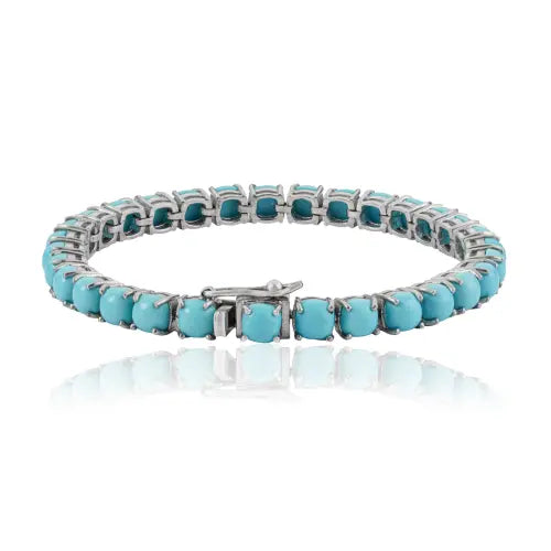 Gorgeous 925 Sterling Silver Natural Turquoise December Birthstone Unisex Tennis Bracelet