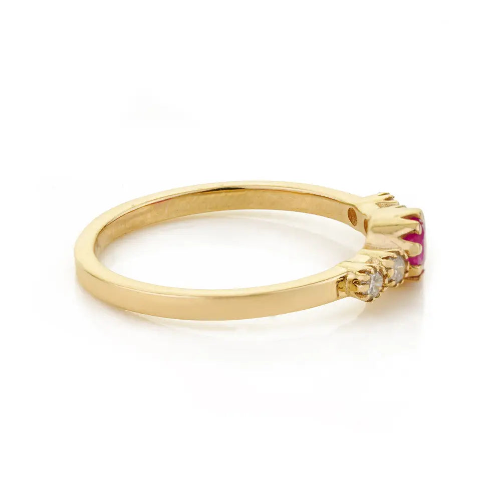 Pinion Bezel Set Ruby & Diamond Minimalist Dainty Ring Solid 14K Real Yellow Gold Fine Jewelry