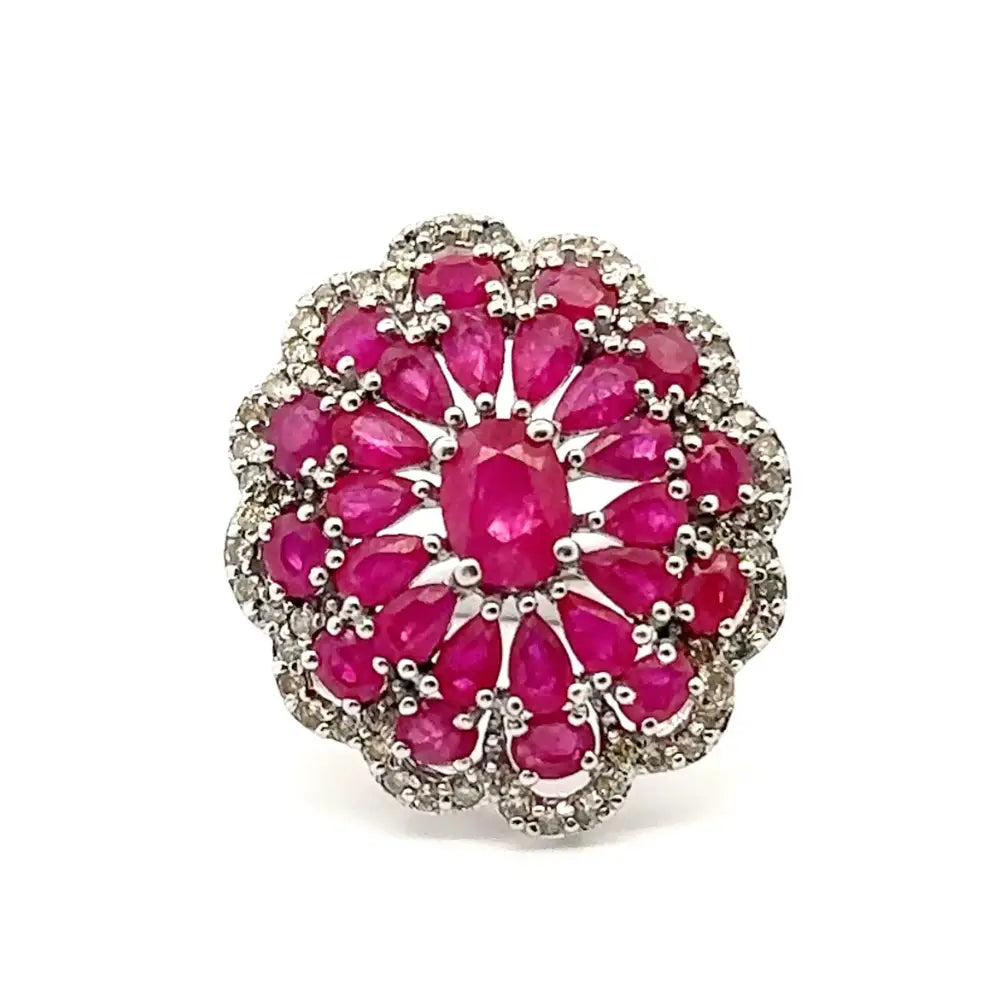 Factory Directly Sale Ruby & American Diamond Cocktail Ring Wholesale July Birthstone Jewelry