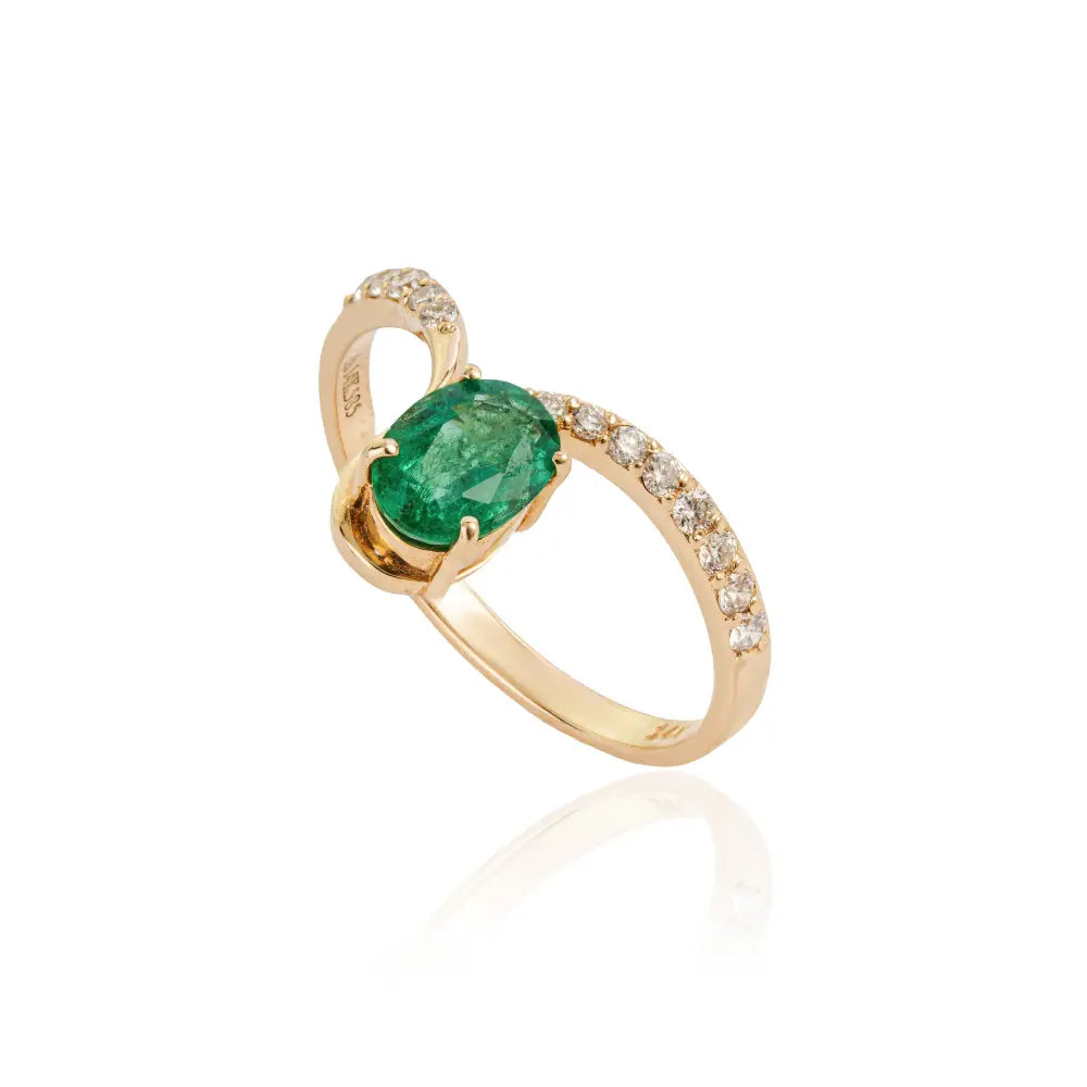 Unique Design Emerald & Diamond Handmade V Shape Chevron Ring Wedding 14K Gold Jewelry