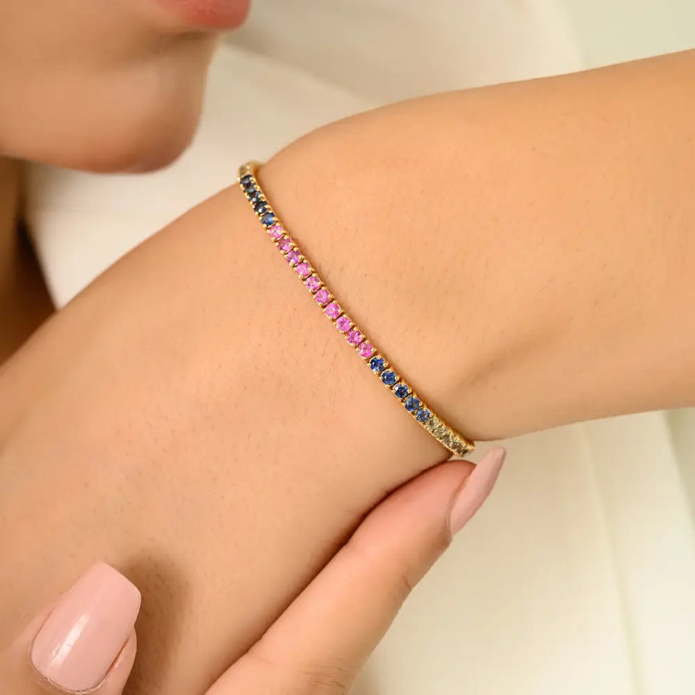 Simple Design Rainbow Multi Sapphire Stackable Tennis Bracelet 18K Gold New Jewelry