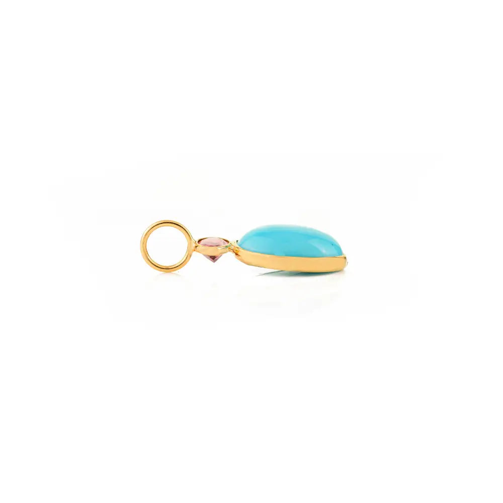 Elegant Design Turquoise & Pink Tourmaline K18 Yellow Gold Two Stone Minimal Pendant