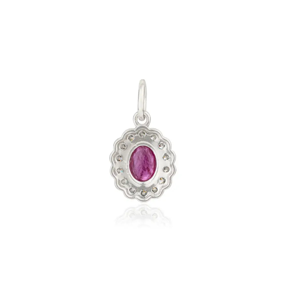 Precious Gemstone Ruby & Diamond Solid 14K White Gold Small Cluster Pendant Anniversary Gift