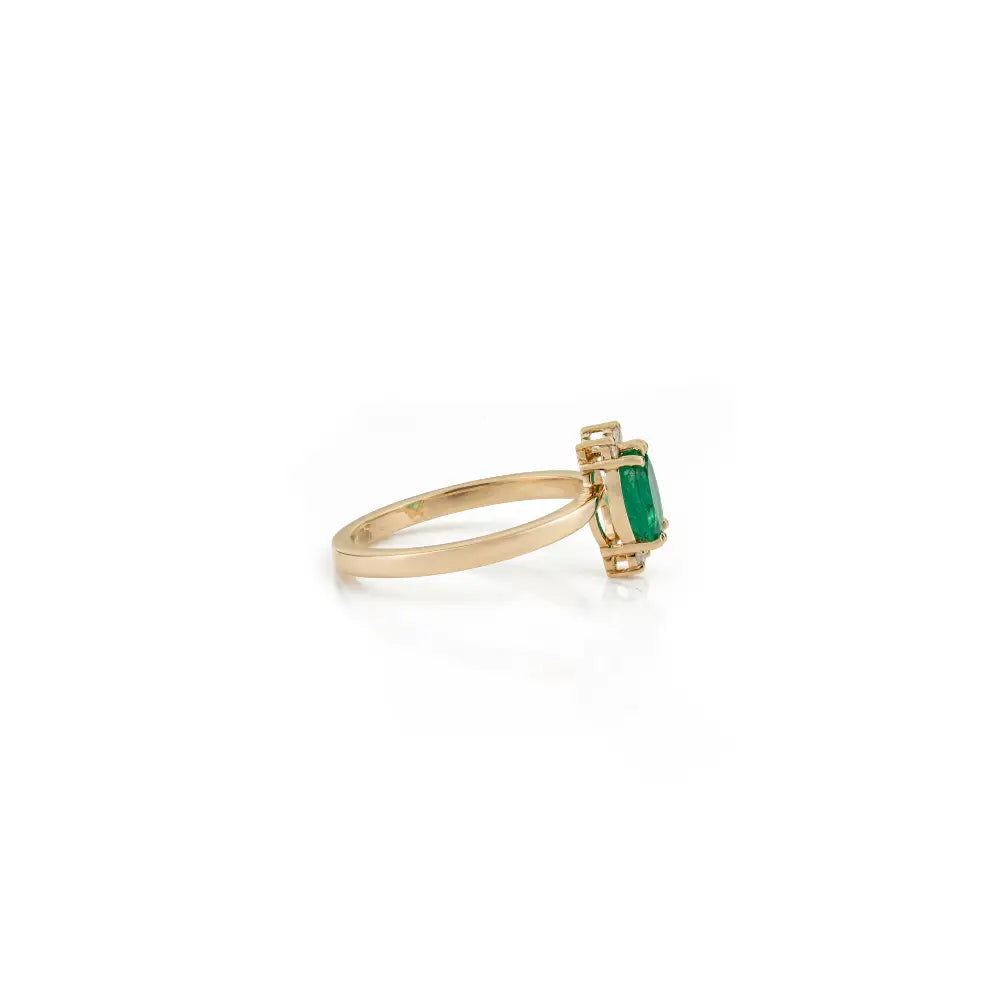 7x5 mm Emerald & Diamond K14 Real Yellow Gold Minimal Gemstone Ring May Birthstone