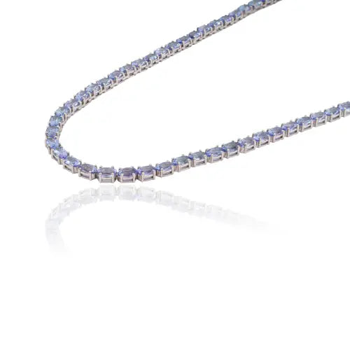 Handcrafted 925 Sterling Silver Oval Tanzanite Gemstone Tennis Necklace For Women's Fine Jewelry
