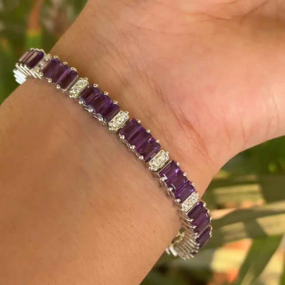 Wholesale Bulk Jewelry Prong Setting Amethyst & American Diamond Tennis Bracelet