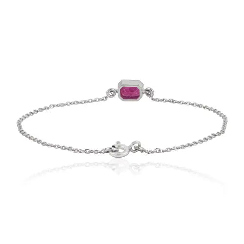 Octagon Shape Natural Ruby Dainty Station Bracelet Real 925 Silver Minimal Jewelry