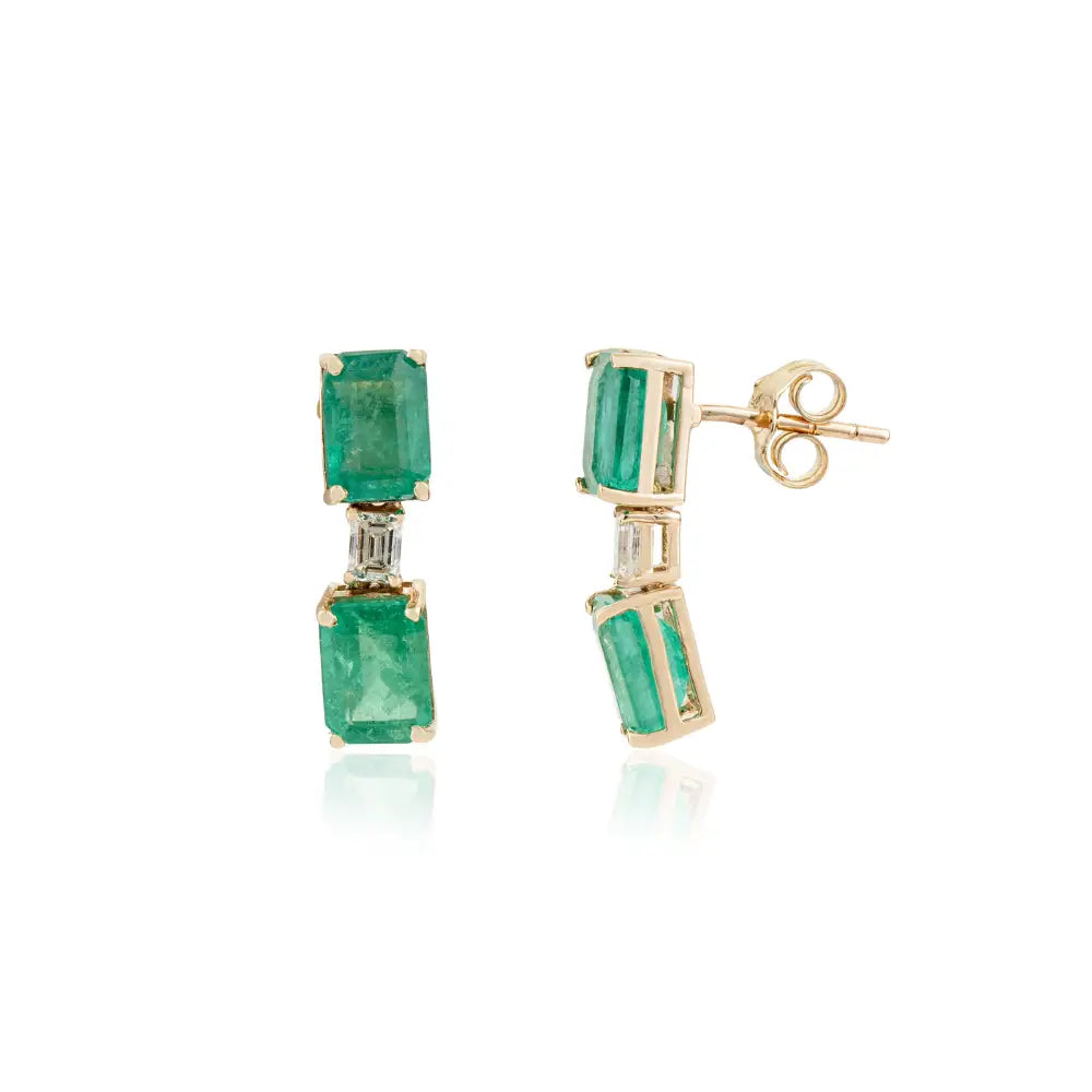 Octagon Cut Emerald & Diamond Drop Earrings K14 Yellow Gold Women Wedding Jewelry