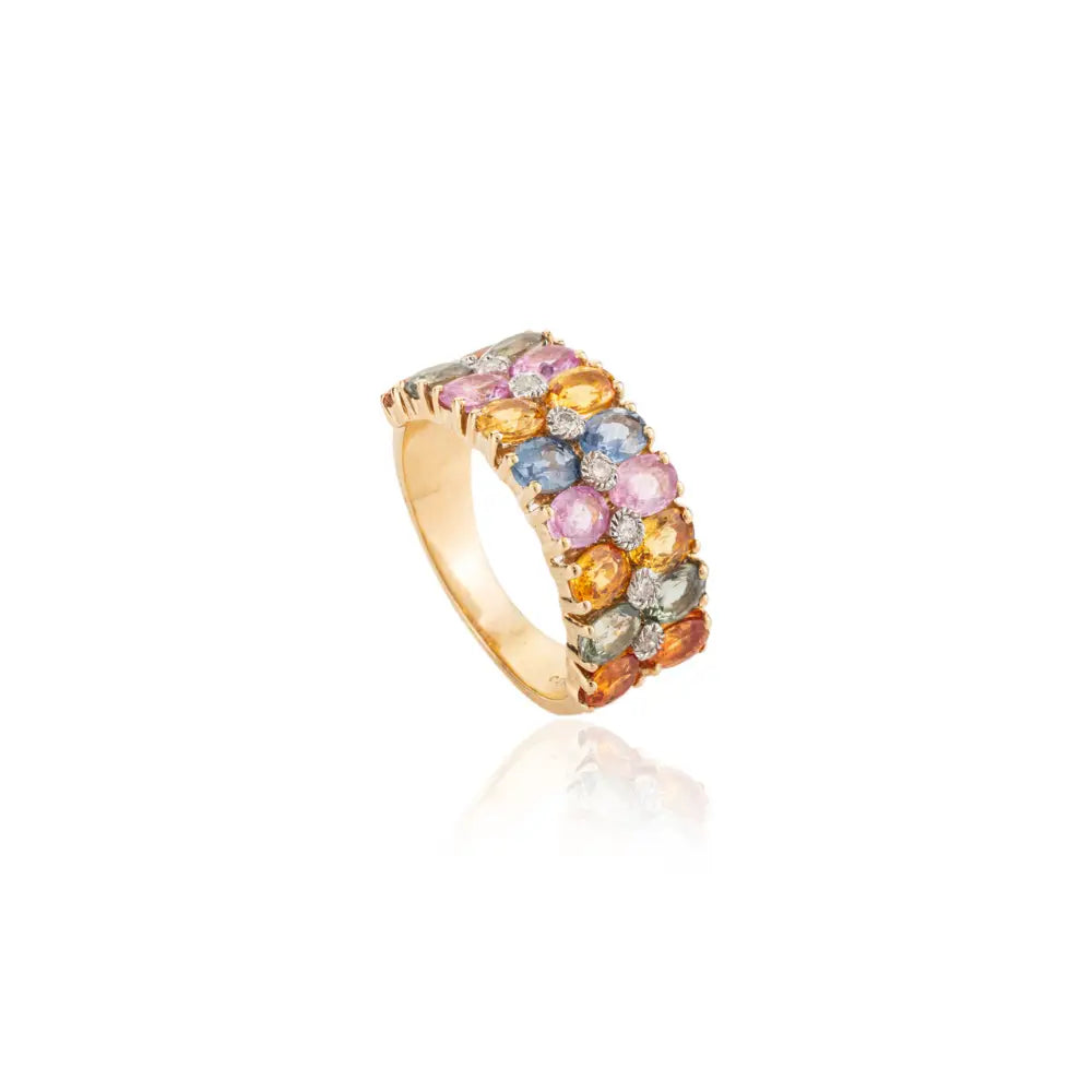 High Quality Product 18K Yellow Gold Multi Gemstone & Diamond Ring