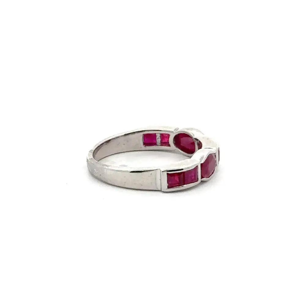 Best Selling Products Genuine Ruby Half Eternity Band Ring Set In Sterling 925 Silver Women Jewelry