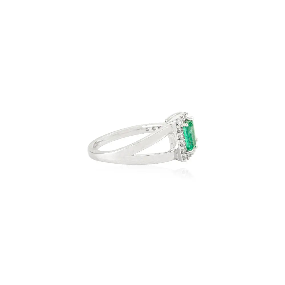 Natural Gemstone Emerald & Diamond Real K14 White Gold Wedding Ring May Birthstone