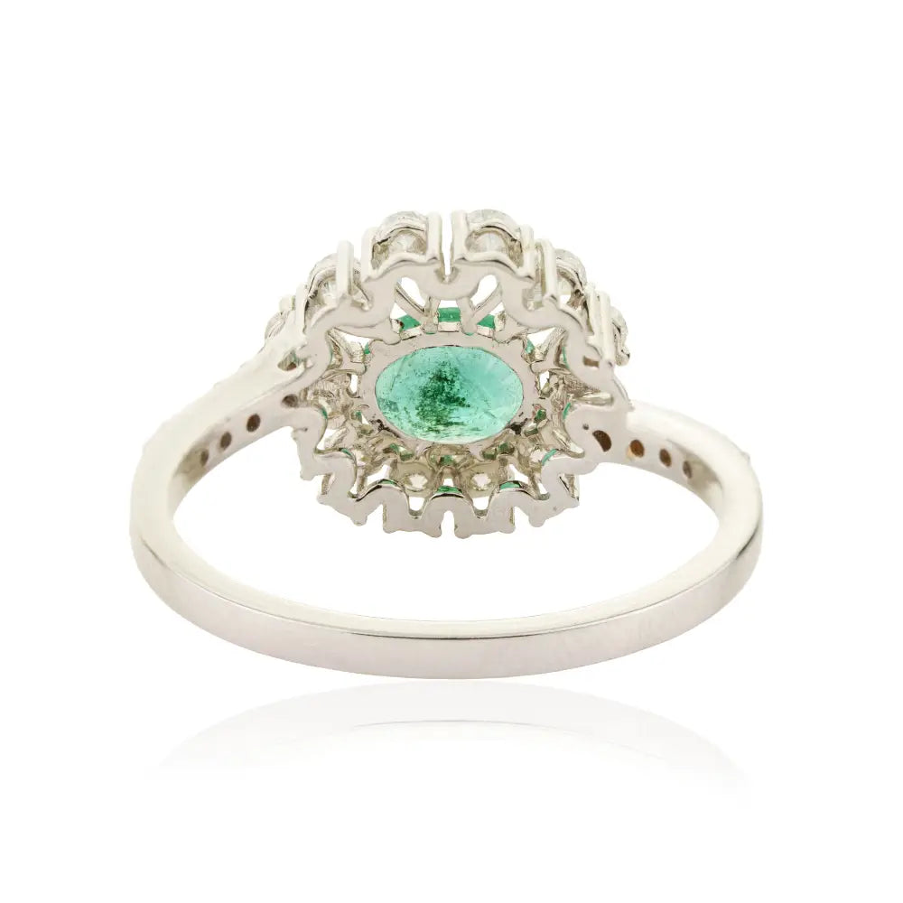 Exclusive Design Emerald & Diamond Statement Ring Engagement Jewelry 18K Solid White Gold