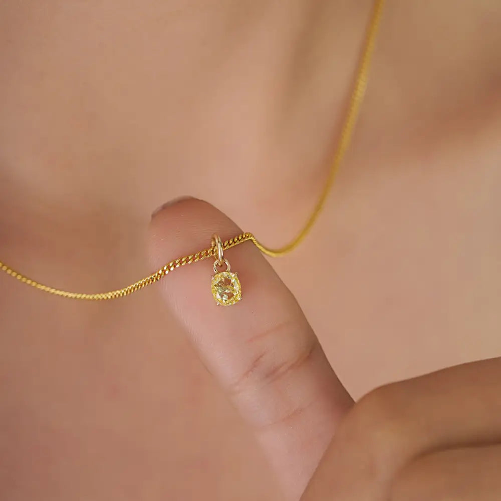 Delicate Oval Cut Yellow Diamond Minimal Dainty Pendant Daily Wear 14K Yellow Gold Jewelry