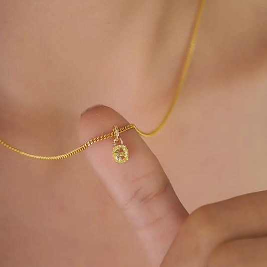 Delicate Oval Cut Yellow Diamond Minimal Dainty Pendant Daily Wear 14K Yellow Gold Jewelry