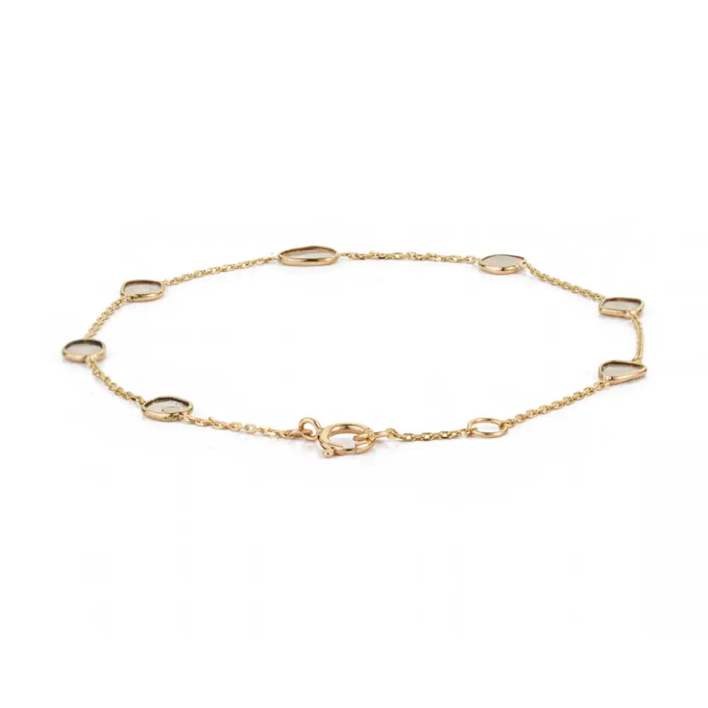Bezel Set Natural Polki Diamond Minimalist Station Chain Bracelet Light Weigth Jewelry 14K Yellow Gold