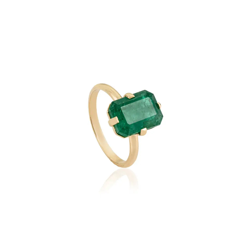 Natural Gemstone Emerald 18K Solid Yellow Gold Single Stone Engagement Ring Manufacturer