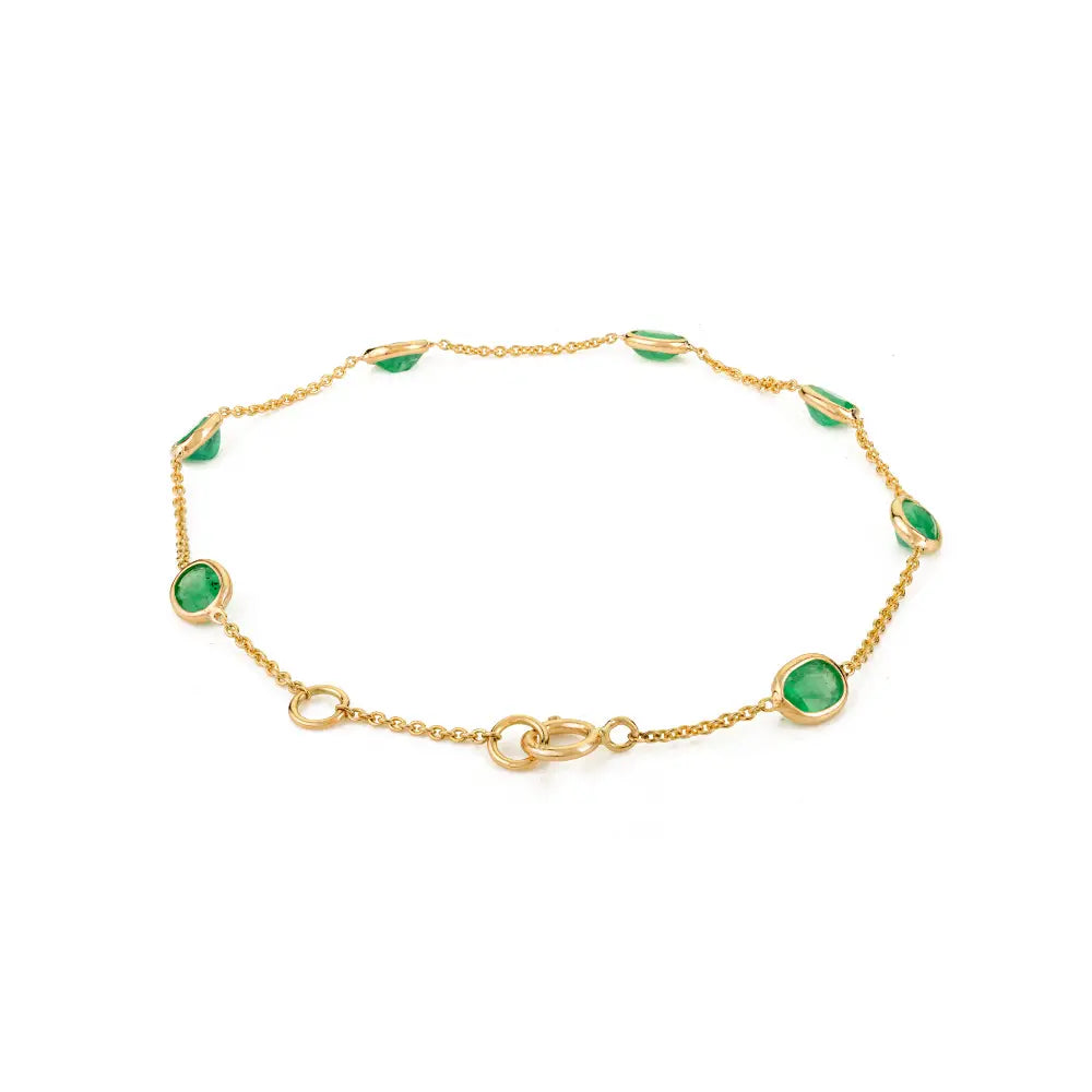 Light Weight Simple Real K14 Yellow Gold Emerald Stacking Station Chain Bracelet For Unisex