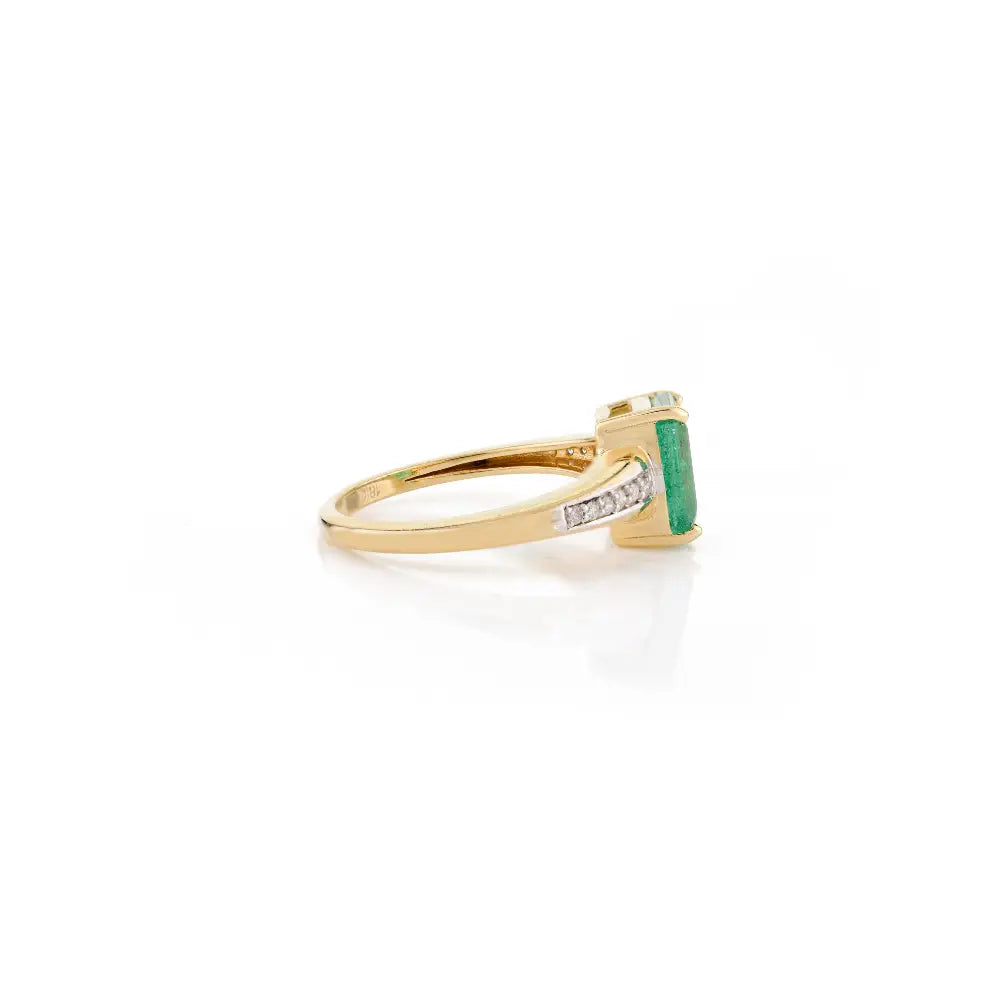 New Trendy Products Solid 18K Yellow Gold Emerald & Diamond Stackable Ring For Unisex