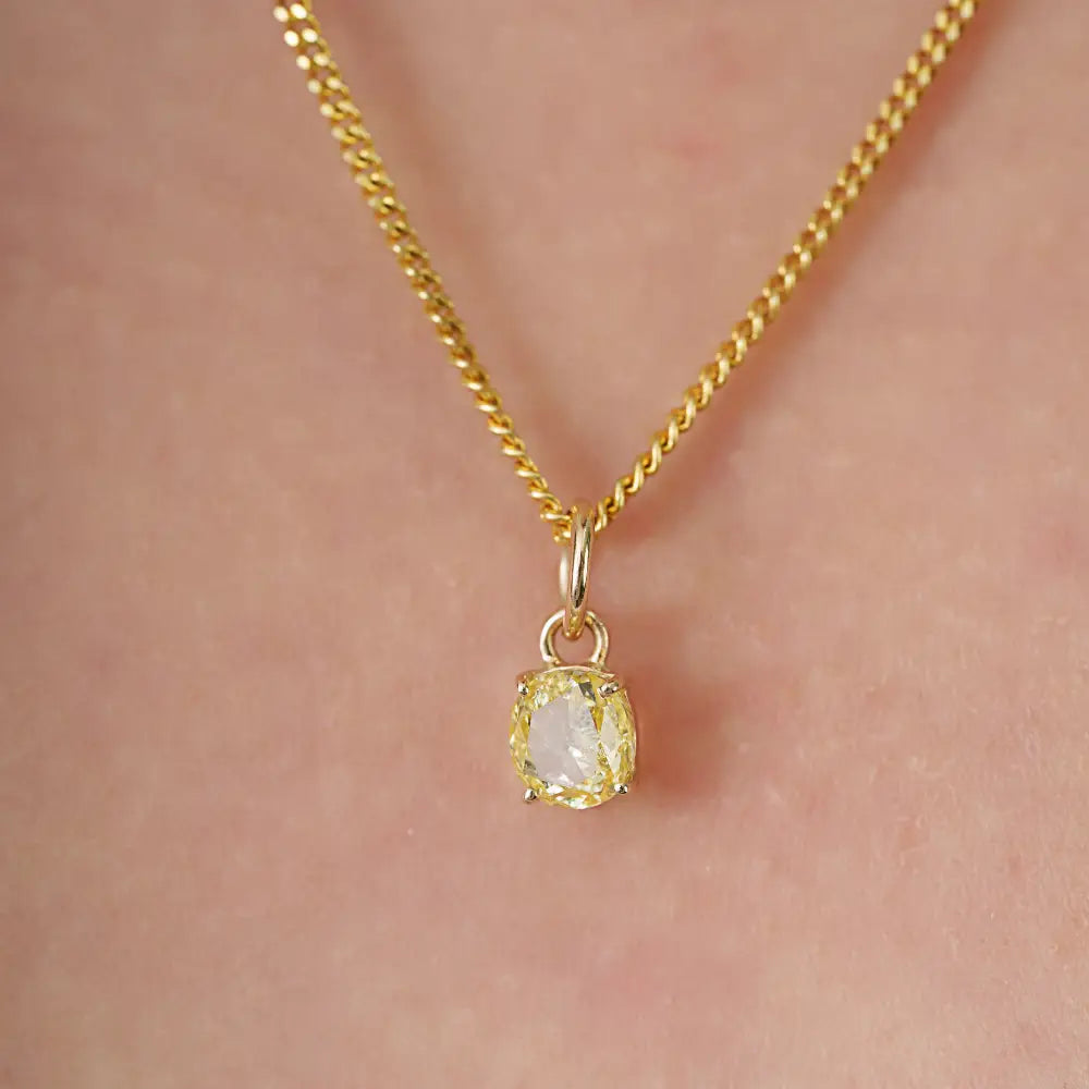 Delicate Oval Cut Yellow Diamond Minimal Dainty Pendant Daily Wear 14K Yellow Gold Jewelry