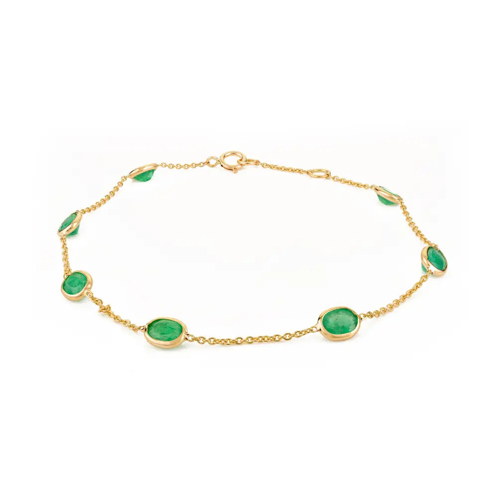 Light Weight Simple Real K14 Yellow Gold Emerald Stacking Station Chain Bracelet For Unisex