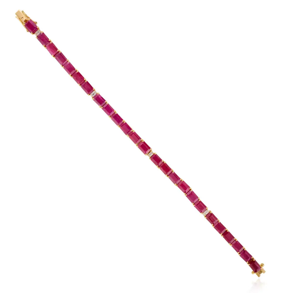 Gorgeous Fine Real Ruby & Diamond Statement Tennis Bracelet Pure 18K Yellow Gold Jewelry