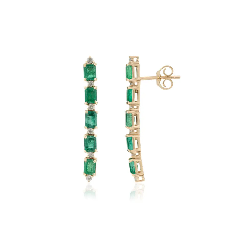 Zambian Emerald & Diamond 14K Solid Yellow Gold Dangle Earrings New Arrivals Jewelry