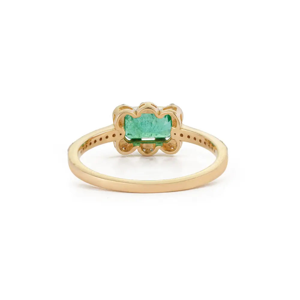 6x4mm Emerald & Diamond Real K14 Yellow Gold Stacking Ring Latest Design Fine Jewelry