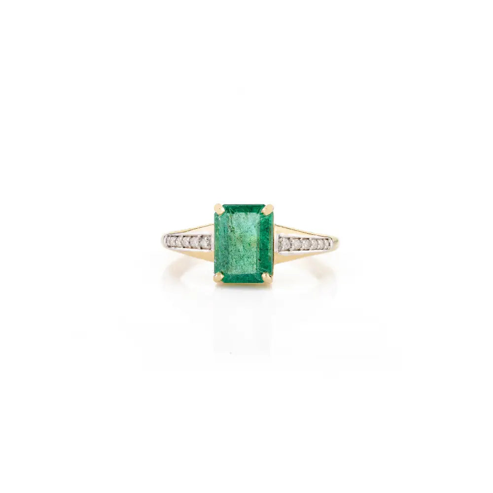 New Trendy Products Solid 18K Yellow Gold Emerald & Diamond Stackable Ring For Unisex