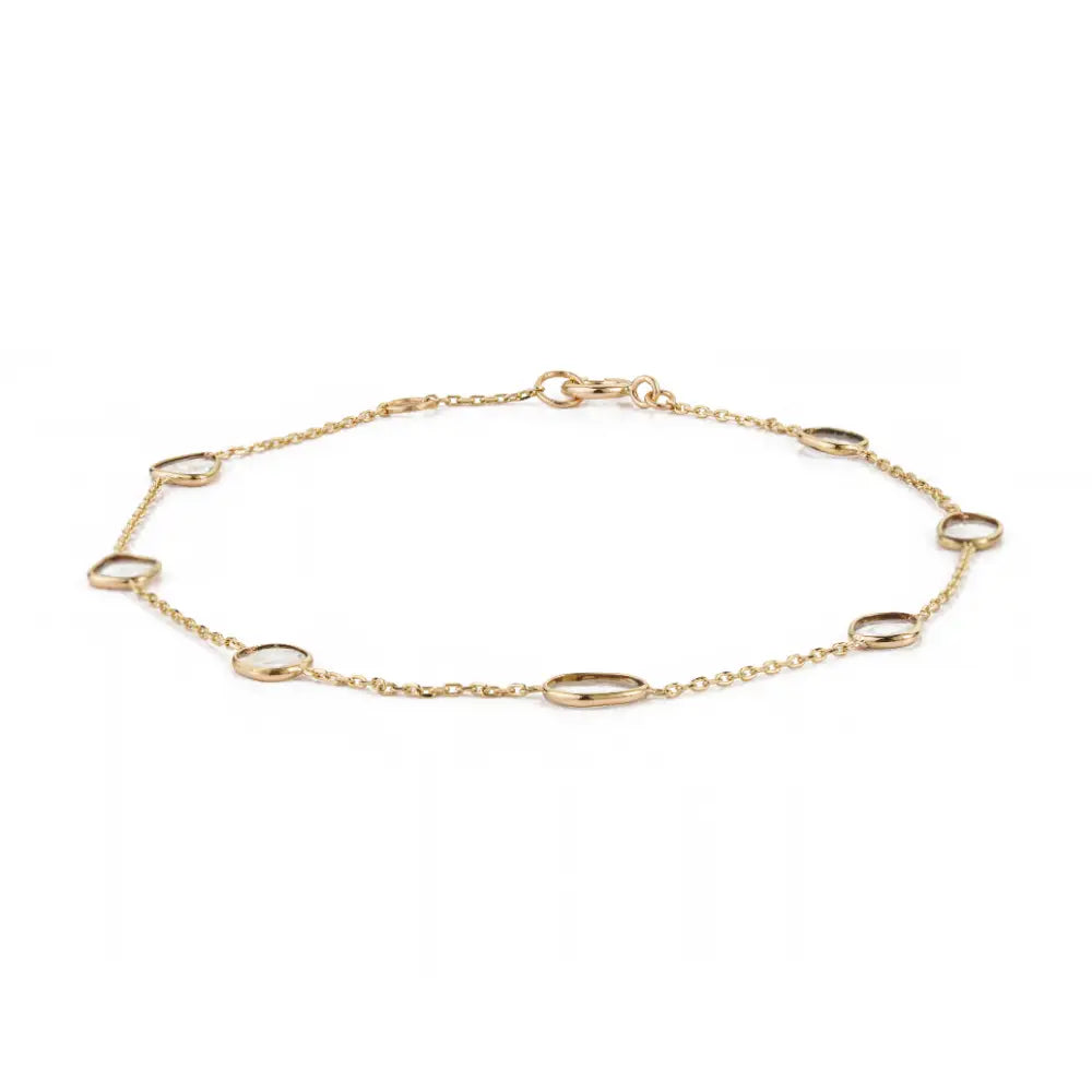 Bezel Set Natural Polki Diamond Minimalist Station Chain Bracelet Light Weigth Jewelry 14K Yellow Gold