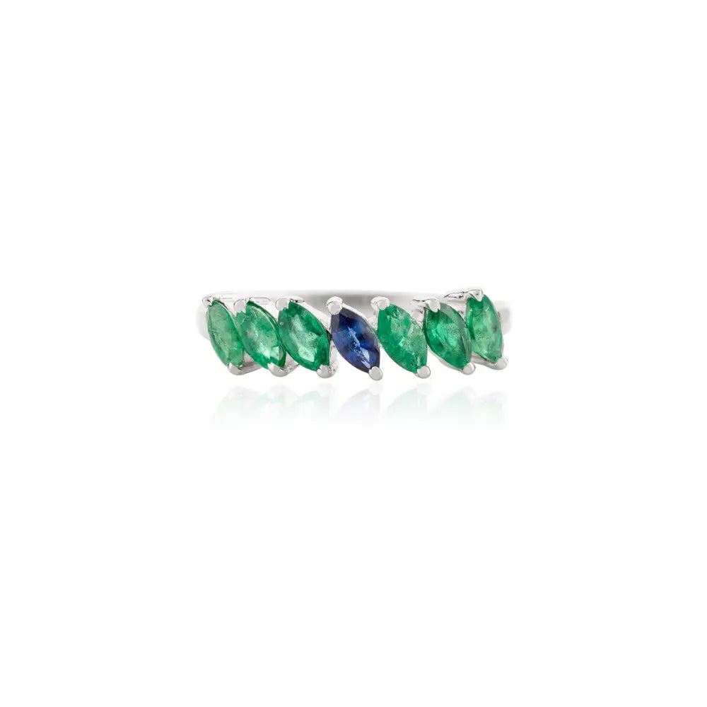 Bulk Jewelry Emerald & Blue Sapphire 14K Solid White Gold Eternity Band Ring