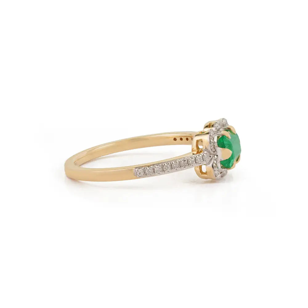 6x4mm Emerald & Diamond Real K14 Yellow Gold Stacking Ring Latest Design Fine Jewelry