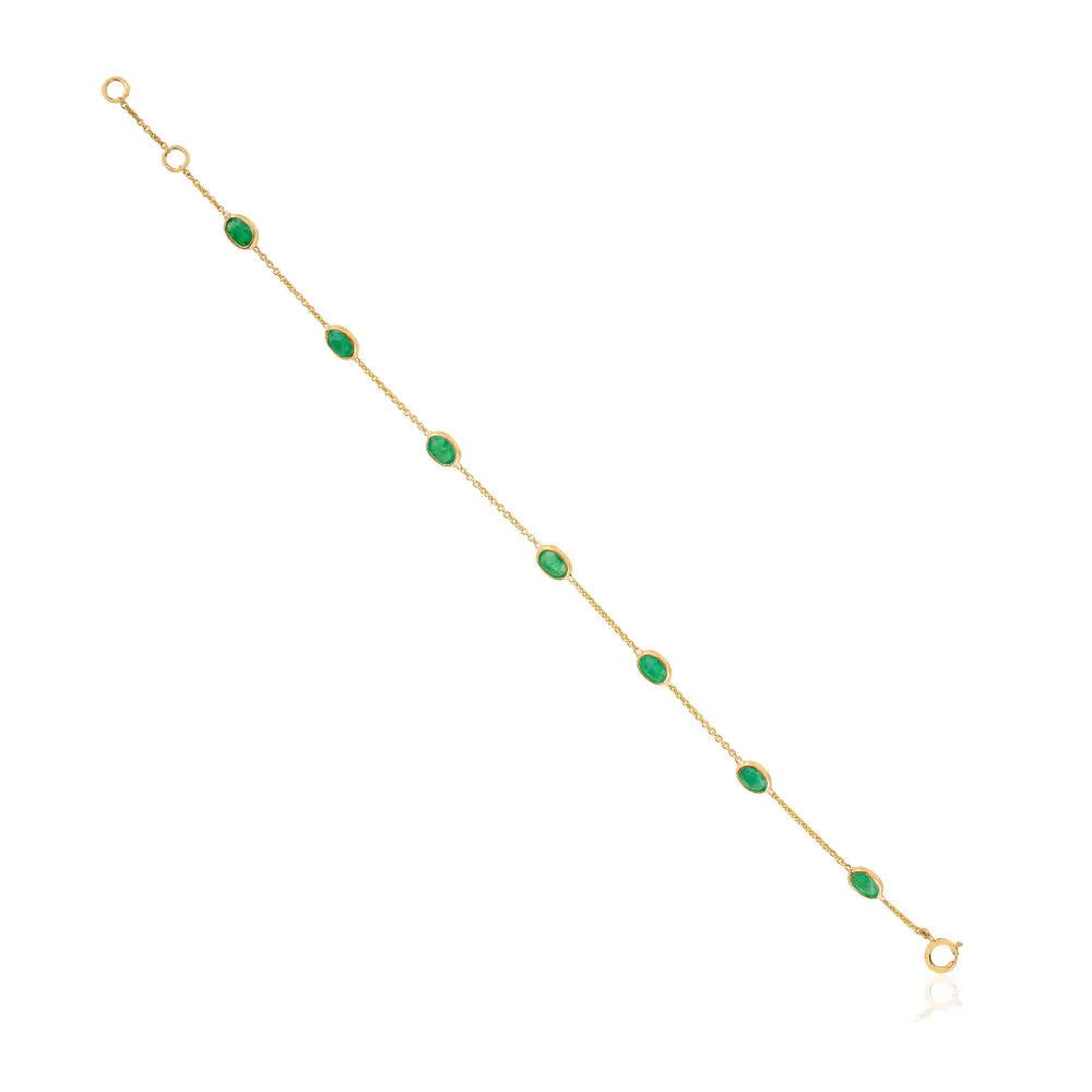 Light Weight Simple Real K14 Yellow Gold Emerald Stacking Station Chain Bracelet For Unisex