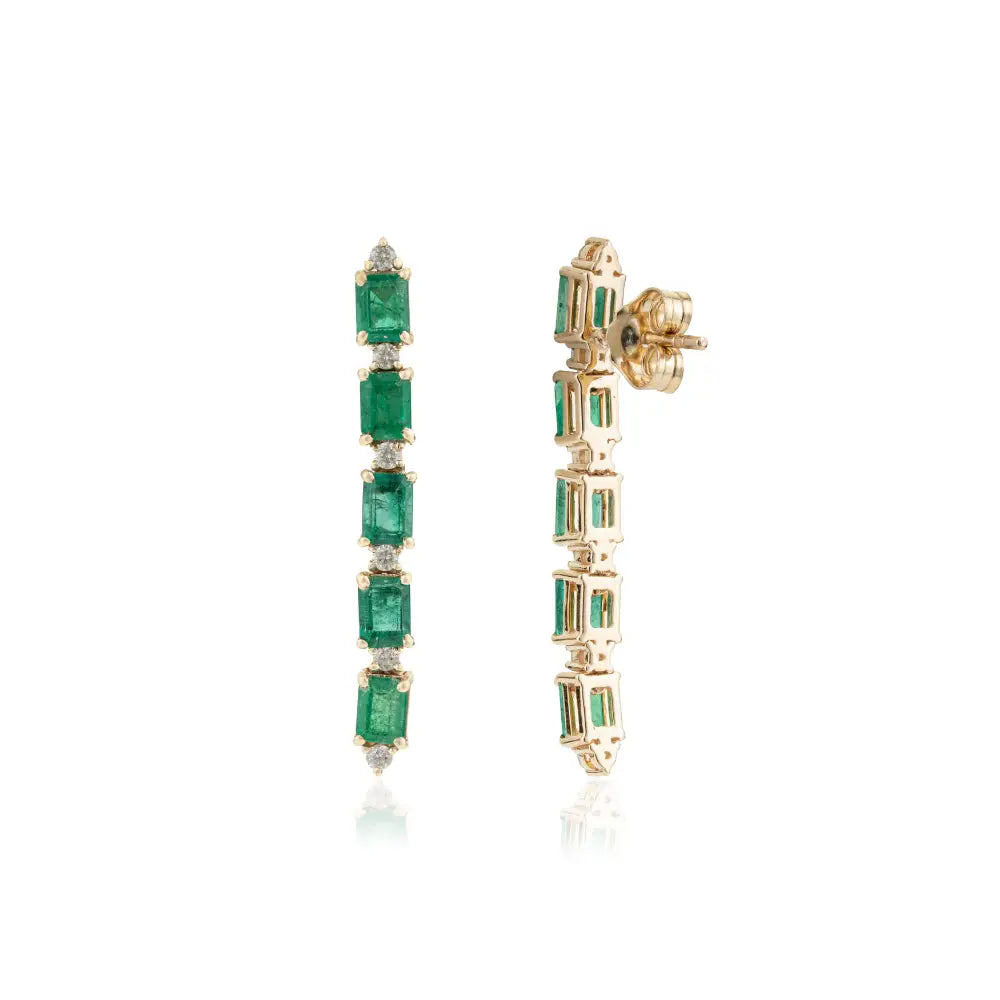 Zambian Emerald & Diamond 14K Solid Yellow Gold Dangle Earrings New Arrivals Jewelry