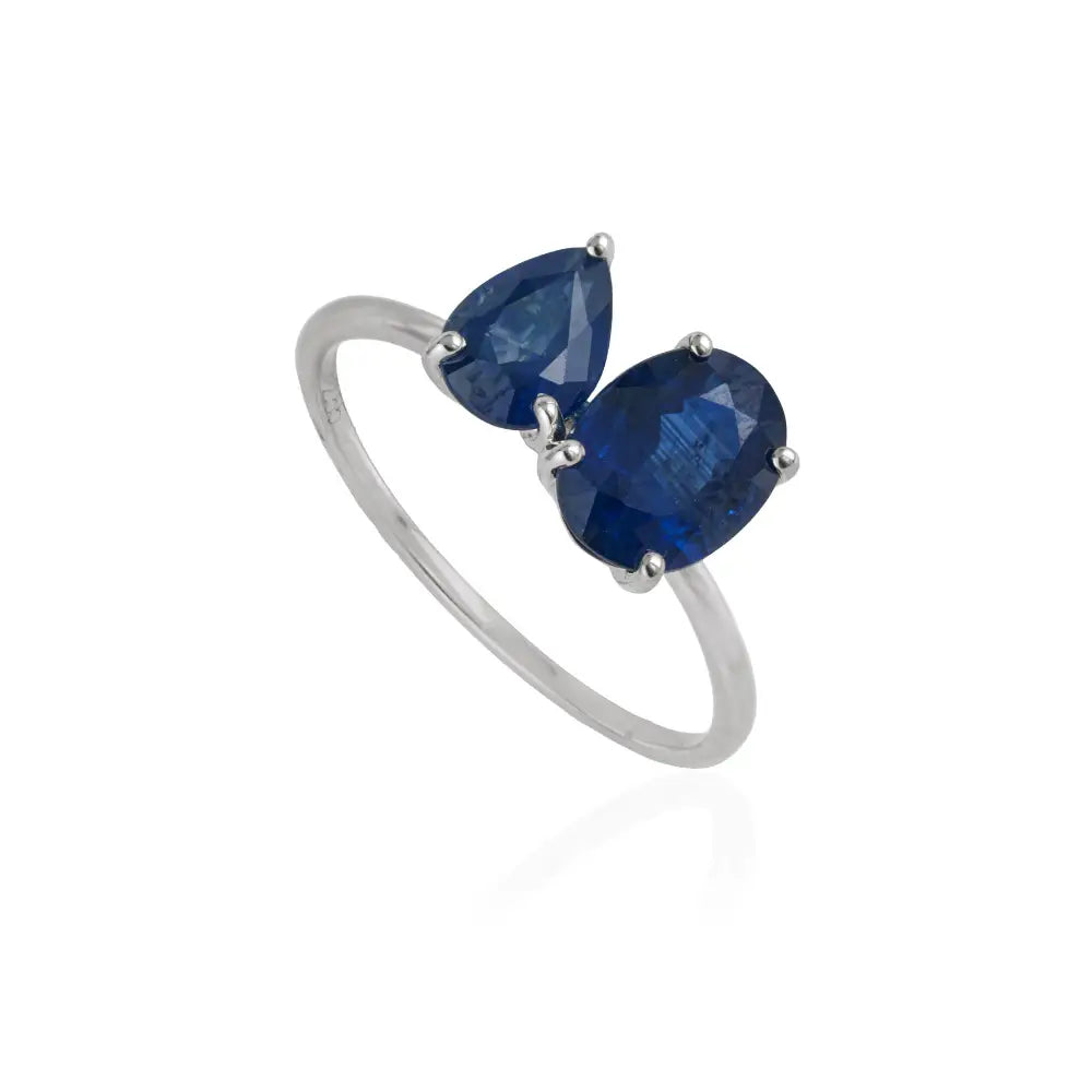 Best Selling Blue Sapphire Gemstone 14K Real White Gold Toi et Moi Ring Custom Jewelry