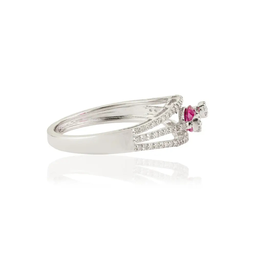 Precious Gemstone Ruby & Diamond Triple Layer Engagement Ring K14 White Gold Jewelry