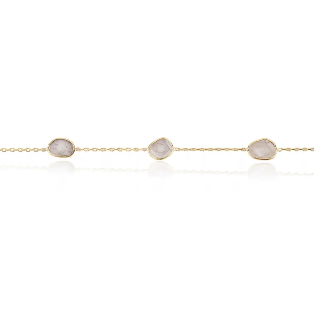 Bezel Set Natural Polki Diamond Minimalist Station Chain Bracelet Light Weigth Jewelry 14K Yellow Gold