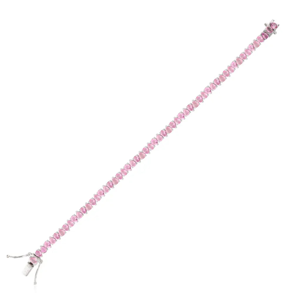 Real 14K Gold Genuine Pink Sapphire Stackable Tennis Bracelet Unisex Wedding Jewelry