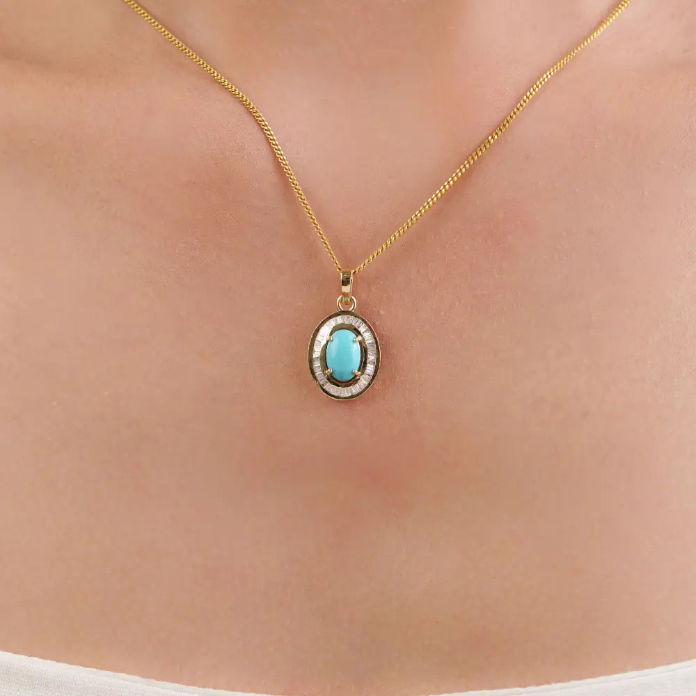 Most Trending Products Turquoise & Diamond K14 Yellow Gold Cluster Pendant For Unisex