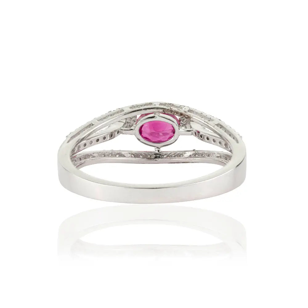 Precious Gemstone Ruby & Diamond Triple Layer Engagement Ring K14 White Gold Jewelry
