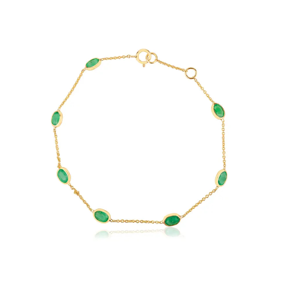 Light Weight Simple Real K14 Yellow Gold Emerald Stacking Station Chain Bracelet For Unisex