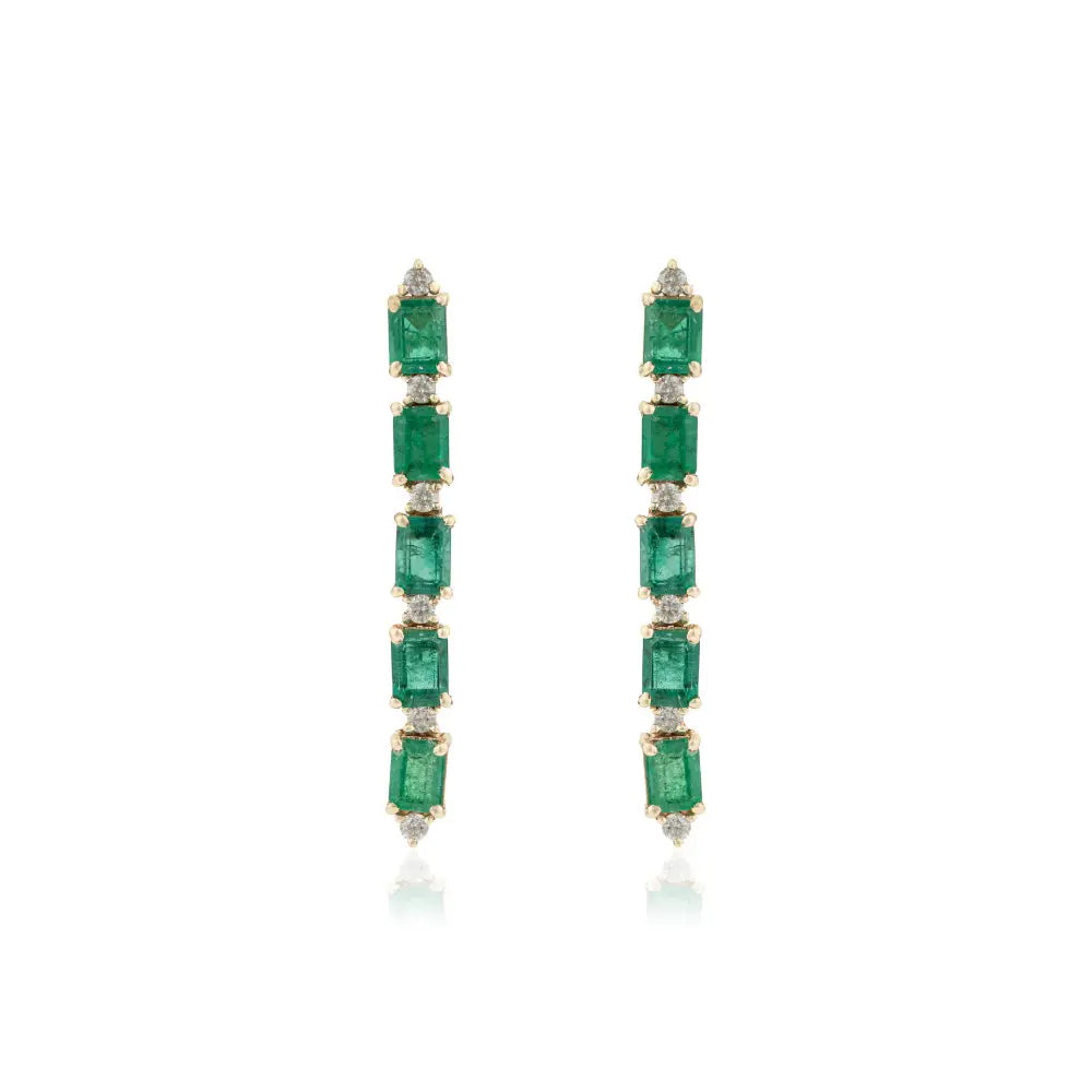 Zambian Emerald & Diamond 14K Solid Yellow Gold Dangle Earrings New Arrivals Jewelry
