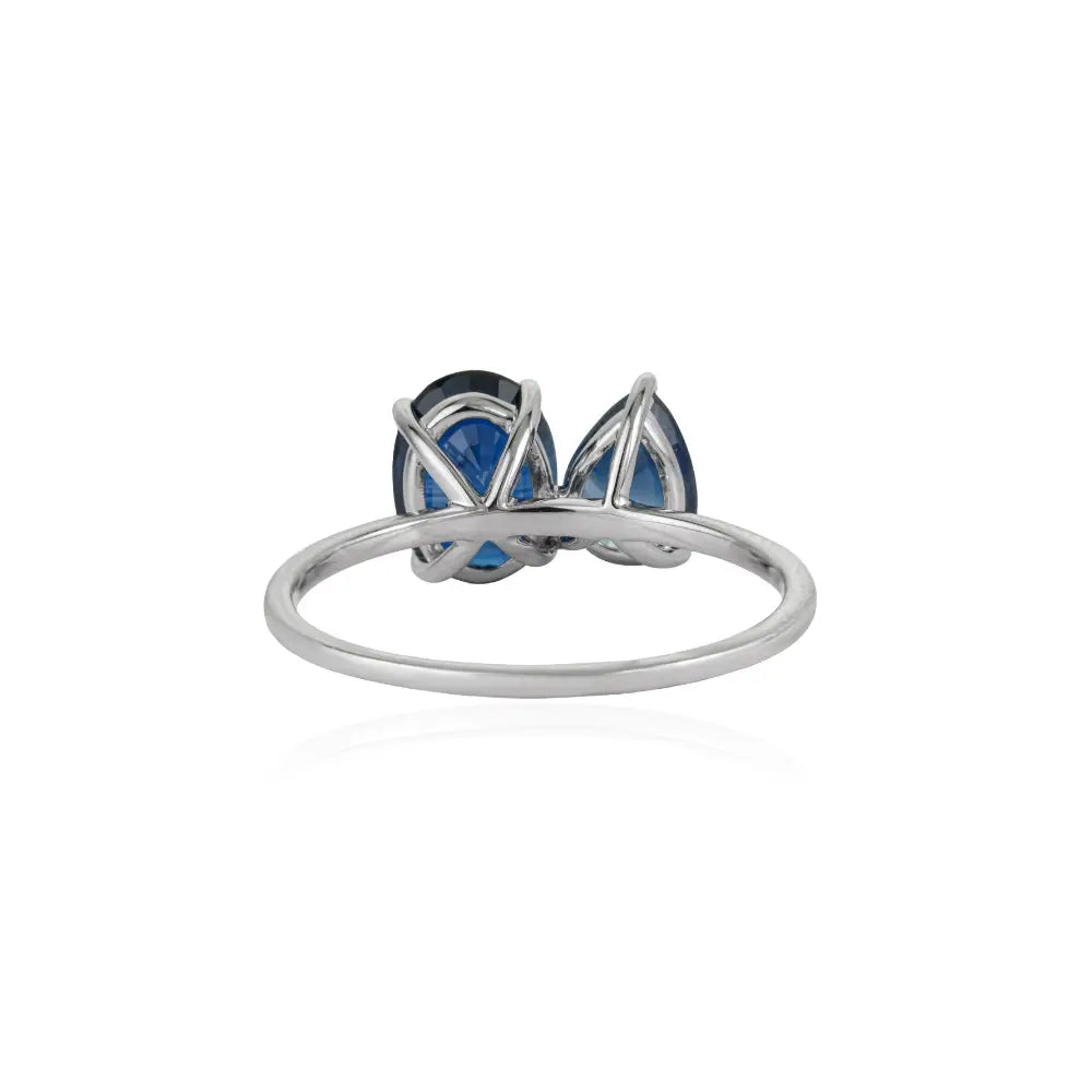 Best Selling Blue Sapphire Gemstone 14K Real White Gold Toi et Moi Ring Custom Jewelry