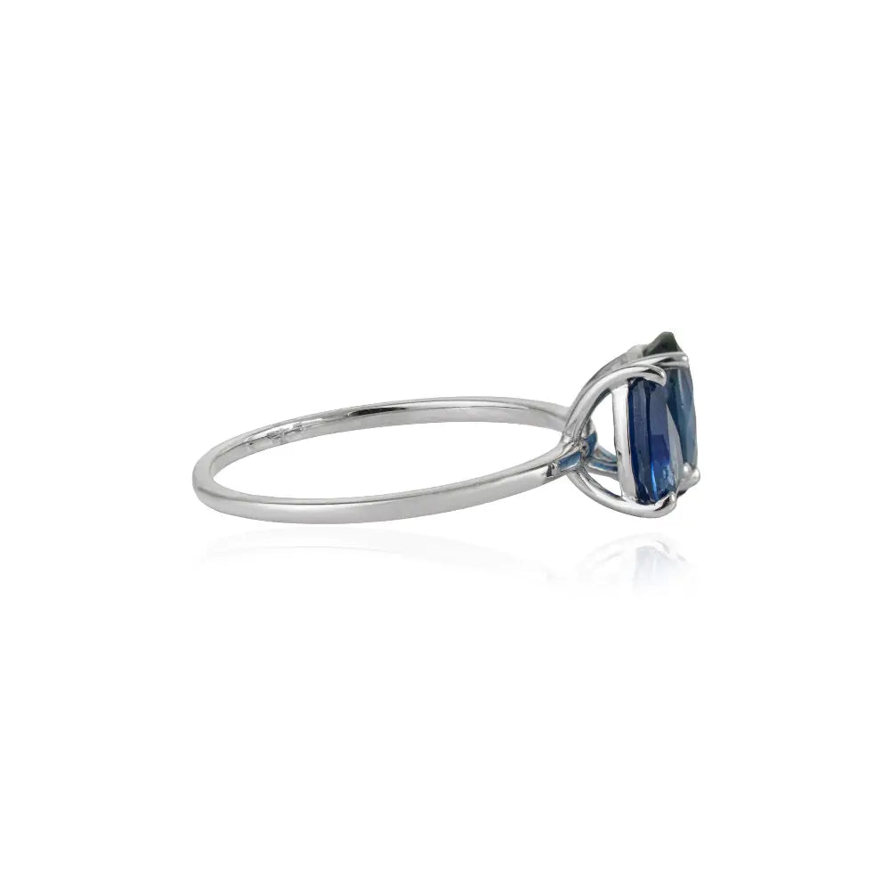 Best Selling Blue Sapphire Gemstone 14K Real White Gold Toi et Moi Ring Custom Jewelry
