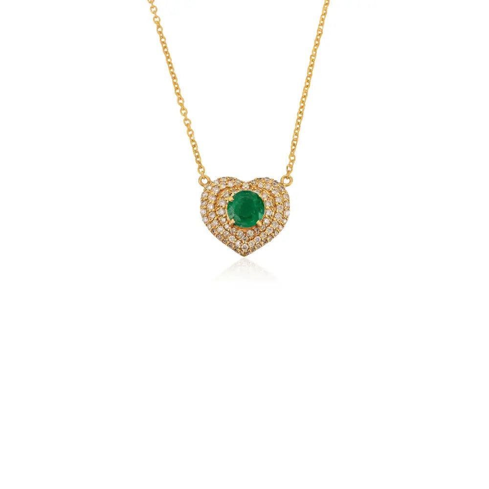 18K Real Yellow Gold Emerald & Diamond Heart Shape Cluster Pendant Necklace Anniversary Gift
